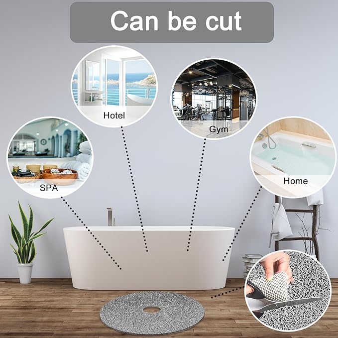 Shower Mat Non Slip, Round Shower Mat for Inside Shower, Non Slip Bathtub Mat, Fast Drying Bath Tub Mats, Loofah Mat for Shower Bathroom, Quick Drying, Resistant (Grey, 24 x 24 Inch)