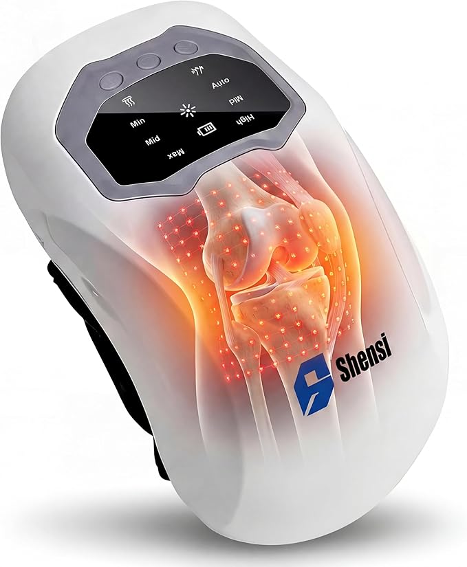 Knee Massager for Pain Relief, Portable Cordless Knee Massager with Red Light Therapy, Heat and Vibration, 3 Heat Levels and 3 Vibration Modes for Joint Recovery, Sports Injury and Muscle relaxation