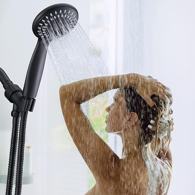 Shower Head with Handheld, Briout 5-Settings Showerhead High Pressure Powerful Water Spray Shower Head with Stainless Steel Hose and Adjustable Mount, Matte Black