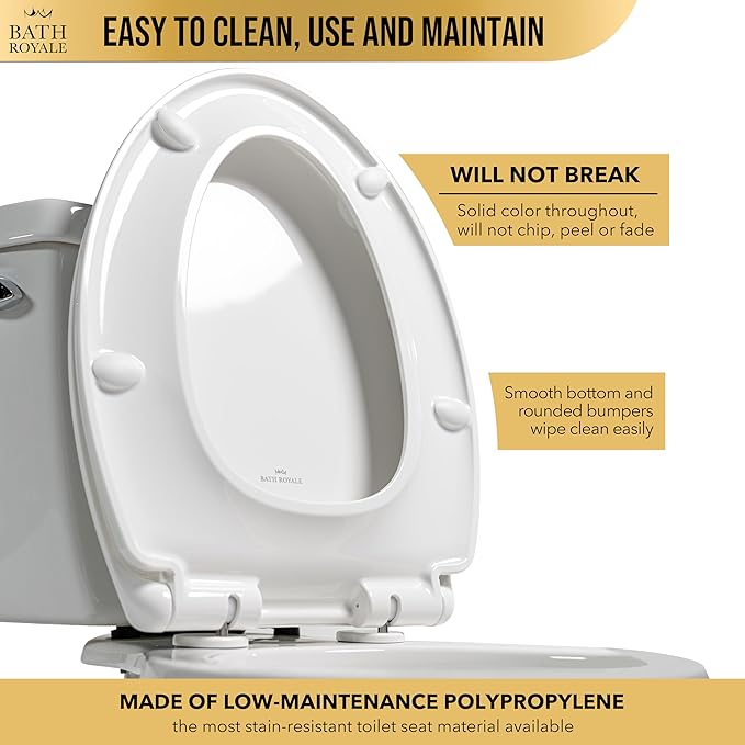 Bath Royale Toilet Seat Upgrade Round BR500-02 Heavy Duty Quiet Close, Durable, Stain-Resistant and Easy to Clean, Fits All Toilet Brands, Executive Series - Almond/Bone