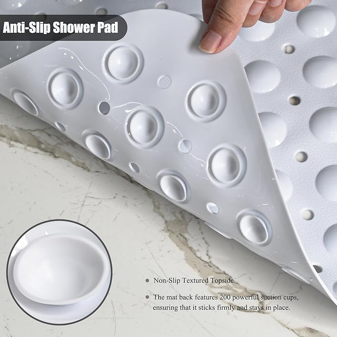 Bathtub and Shower Mats, Extra Long Non-Slip Bath Mat 39 x 16 Inch, Machine Washable Bath Tub Mat with Suction Cups & Drain Holes for Bathroom, Beige