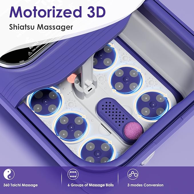 Ranjova Foot Spa Electric Rotary Massage, Collapsible Foot Bath with Heat, Bubble Jets,Temp Control, and 24 Motorized Shiatsu Massage Balls, Pedicure Foot Spa for Feet Relaxation (Blue)