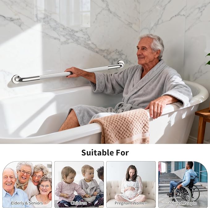 40 Inch Anti Slip Shower Grab Bar, 2 Pack Munzong Bathroom Grab Bar for Showers, Brushed Nickel Knurled Handicap Balance Bar,Safety Hand Rail Support Elderly Senior Assist Bath Handle