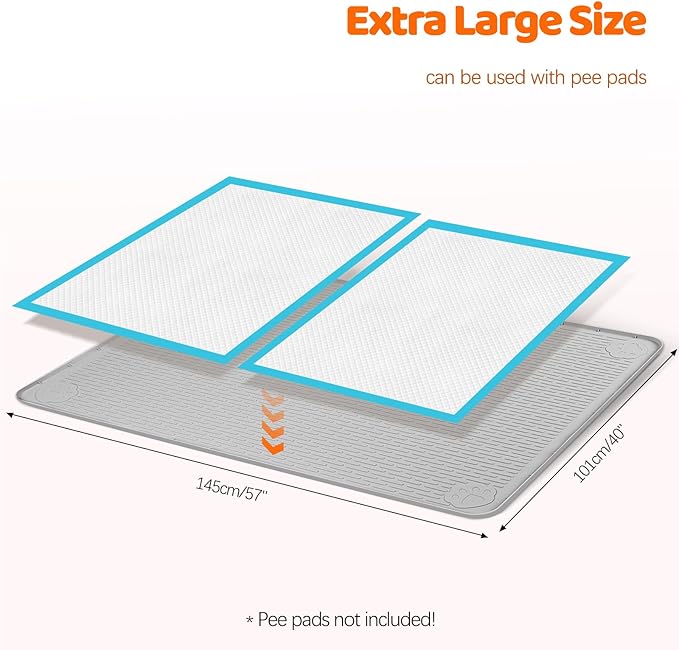Pee Pads for Dogs, 57" x 40" Extra Large Reusable Silicone Mat, Washable Puppy Training Pads for Potty Training, Non-Slip, Leak-Proof, Indoor Floor Protection (Light Grey)