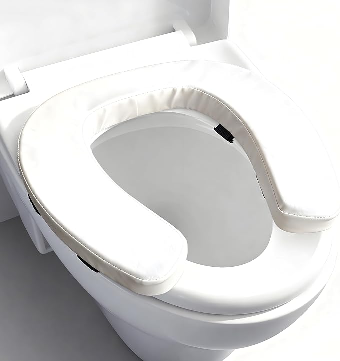 Soft Padded Toilet Seat Cushion with 2-Inch High-Density Foam, Waterproof PU Fabric, U-Shape Design, Secure Hook & Loop Tape (Beige)