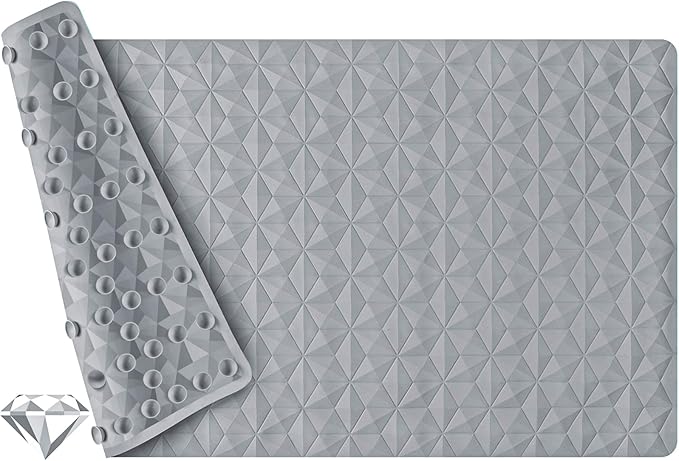 WRISIN Non Slip Bathtub Mat for Bath Tub Shower - Natural Rubber Mat with 241 Suction Cups - Soft Bathroom Safety Mat - Unique Diamond Pattern - Fatigue Relief - Machine Washable - 16 × 28 Inch