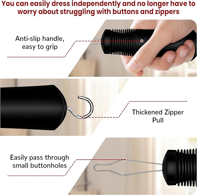 Button Hook with Zipper Pull, Button Assist Tool, Button Hook for Seniors, Disabled, Limited Hand Mobility, One Handed Button Helper Tool, Gifts for People with Disabilities, Easy to Use