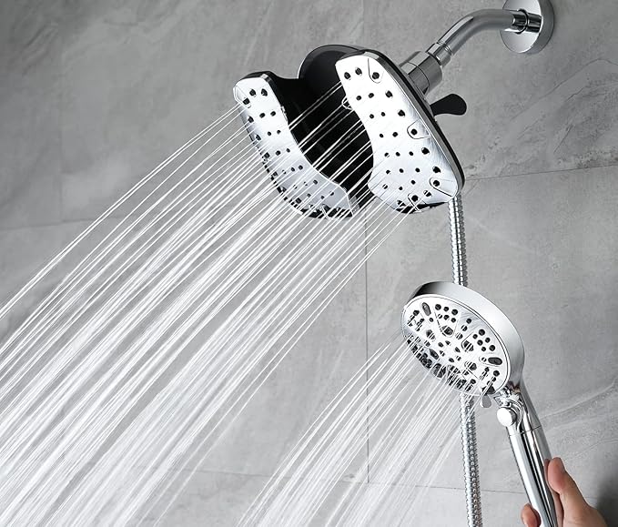 INAVAMZ 2-in-1 Shower Heads with Handheld 2.5GPM: 10” Rain Shower Head & Hand Held Shower Head, 9 Spray Settings Detachable Shower Head with ON/OFF Switch and 15-Stage Filter