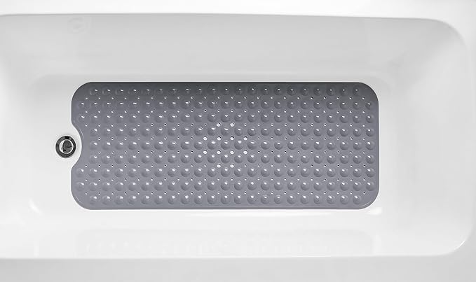 Extra-Long Non-Slip Bathtub & Shower Mat 39”x16” (Smooth/Non-Textured Tubs Only) Safe, Clean, Machine-Washable, Superior Grip&Drainage, Vinyl, Opaque Gray (Grey)