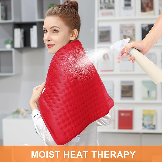 Deepsoon Heating Pad,Electric Heating Pads for Back,Neck,Moist Heating Pad for Abdomen Shoulder Knee Legs,Dry/Moist Heat&Auto Shut Off,Mother's Day Birthday for Men and Women,Red,33x17 Inch