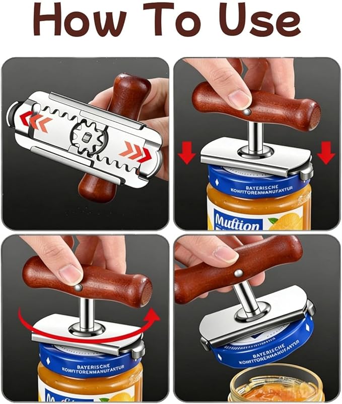 Adjustable Jar Opener Wood Handle - Ergonomic Grip Arthritis Aid for Seniors & Weak Hands (2)