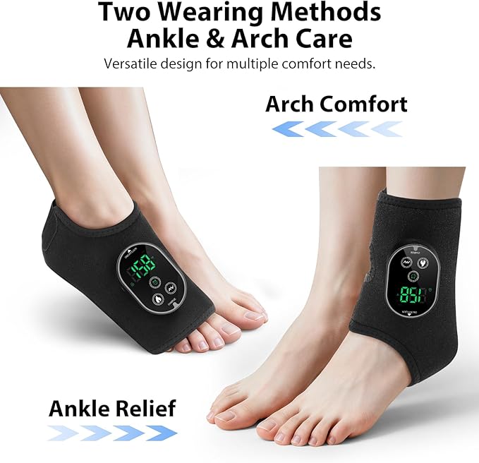 Cordless Ankle Heating Pad with Massage, Ankle Massager for Pain Relieft, Foot Massager for Neuropathy, Foot Heating Pad, 6 Heat Levels, 3 Massage Modes, Black