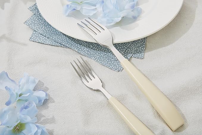 ANNOVA Silverware Set Stainless Steel Colorful Handle Tableware Kitchen Flatware Set Utensils, Includes Dinner Knives, Forks, Spoons, Salad Forks & Dessert Spoons (Cream, 20 Pieces)