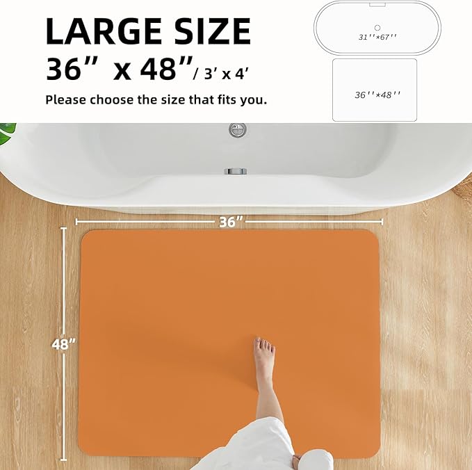 TYUU Bathroom Mat Quick Dry, Bathroom Rugs Non Slip Washable Thin Absorbent Bath Mat Fits Under Door Bathroom Floor Mat Perfect for Bath, Shower, or Sink 36"x48" Orange