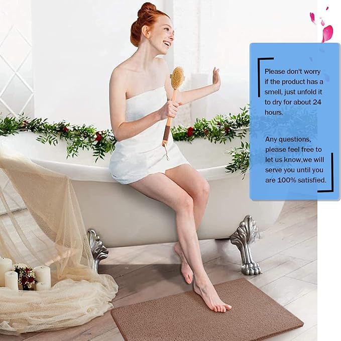 godehone Shower Mats Non Slip Without Suction Cups, PVC Loofah Bathroom Mats, Loofah Mats for Shower and Bathroom, Quick Drying, 23.6× 34.6 Inch, Brown