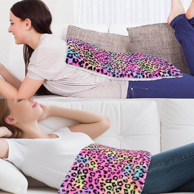 Weighted Heating Pad - Plush 2.3LB Hot Heated Pad for Back Pain Relieve - Dry & Moist Heat Option - Auto Shut Off Function-Holiday Gifts for Women Men Mom Dad (Leopard Print, 12''×24''Red BH)