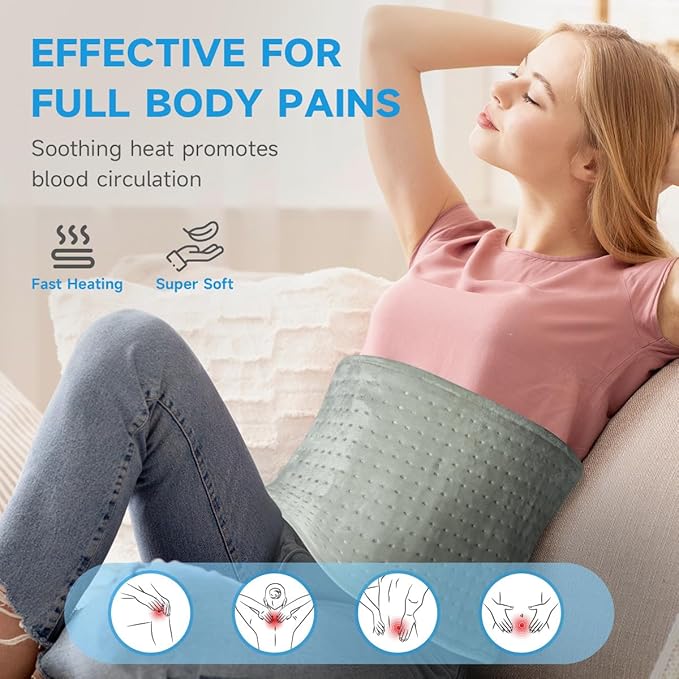 GOTCOZY Heating Pad for Back Pain Relief & Cramps,Electric Heating Pads for Neck and Shoulders with 2H-Auto Shut Off and 5 Heat Settings,Gifts for Mom Men 12''X24''(Grey)