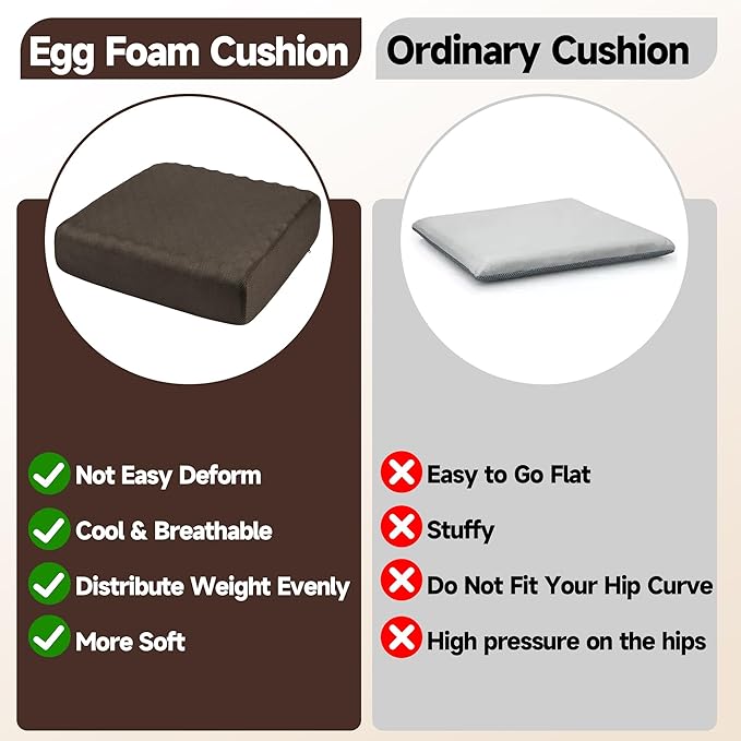 HOMBYS 5" Thick Egg Shaped Foam Recliner Chair Cushion for Elderly, Thicken & Extra Large Seat Cushion Chair Pad for Couch, Armchair, Wheelchair for Easy to Stand Up & Reduce Hip & Lumbar Pain, Brown