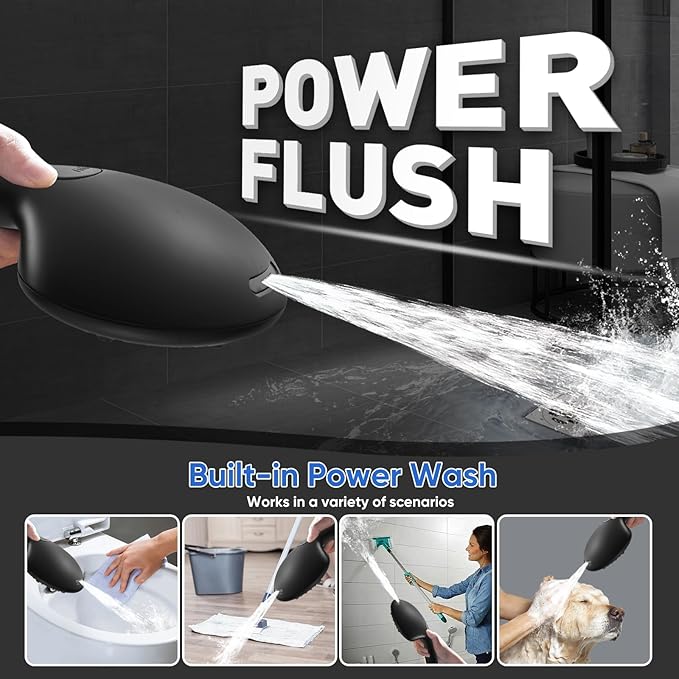 Cobbe 9-Function Shower Head with Built-in Power Spray, 1.8 GPM Water Saving ON/OFF Toggle Switch, High Pressure Handheld Showerhead with 1-Click Pause Button, Brass Bracket & 6ft Hose, Black