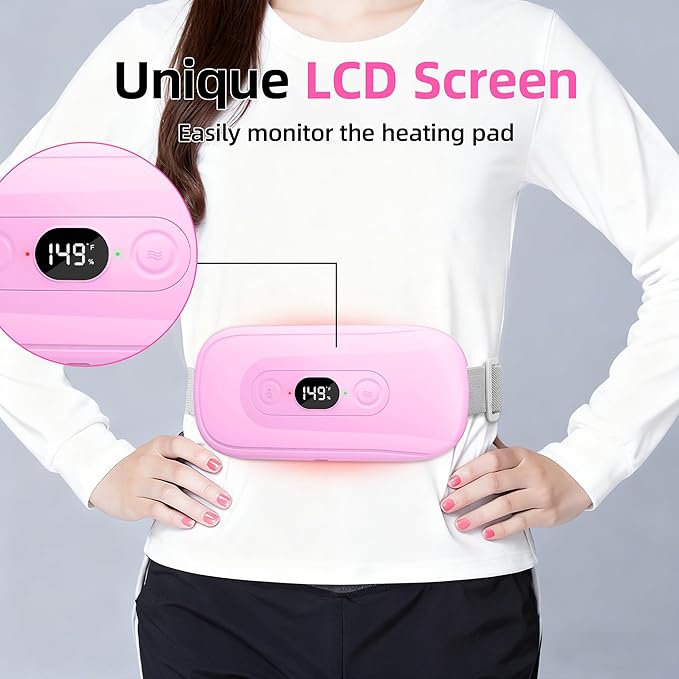 Portable Heating Pad Period Cramps: 2 Timer 6 Heat Levels 6 Vibration Modes Cordless Electric Heating Pad 3s Fast Heating Menstrual Heating Pad Mothers Day Gifts Pink