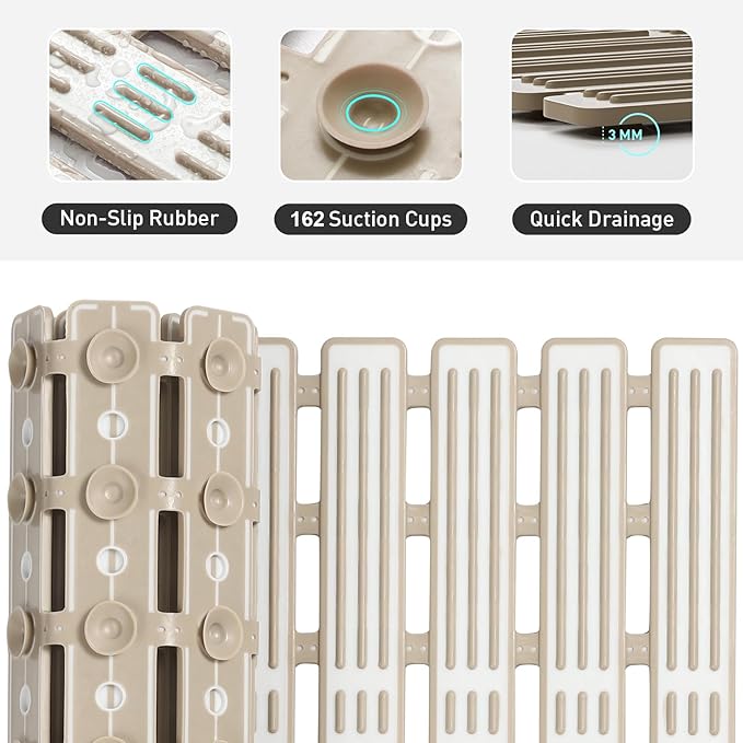 XIYUNTE Shower Mat Non Slip Bath Mat for Tub - 27 X 16 Inch TPE Bathtub Mat Non Slip Shower Mats for Inside Shower, Bath Tub Mat with Powerful Suction Cup, Easy to Cut and Dry, Brown