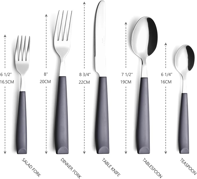 ANNOVA Silverware Set Stainless Steel Colorful Handle Tableware Kitchen Flatware Set Utensils, Includes Dinner Knives, Forks, Spoons, Salad Forks & Dessert Spoons (Gray, 20 Pieces)