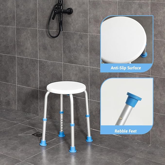 SOUHEILO Adjustable Shower Chair for Inside Shower, HSA/FSA Eligible Round Shower Stool for Inside Bathtub, Tool-Free Shower Seat for Elderly/Senior/Disabled/Pregnant