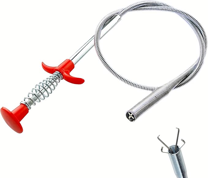 Flexible Drain Clog Remover Tool, Extra Long Plumbing Snake Hair Catcher with 4-Prong Grabber Claw, Heavy-Duty Spring Reacher for Kitchen Sink, Bathroom Tub, Sewer & Dropped Items (24 inch)