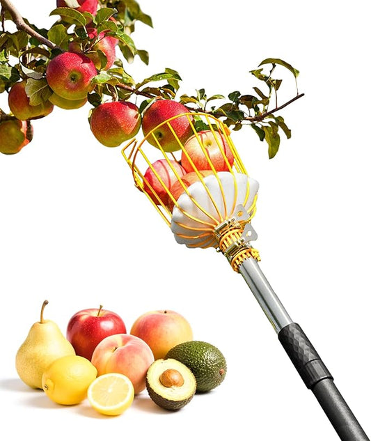 13.5FT Fruit Picker with Basket, Apple Picking Tool 35–161" Adjustable Pole, Long-Handle Mango Grabber, Tree Fruit Catcher for Harvesting Lemon Pear Orange Avocado Peach Citrus Grapefruit