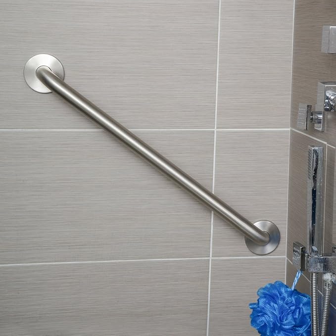 Amazon Basics Bathroom Handicap Safety Grab Bar, 24-inch Length, 1.25 Inch Diameter, Shower, 500LBs Capacity, ADA Compliant, Stainless Steel