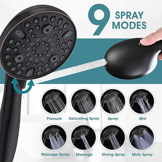 Hand Shower with Slide Bar, High Pressure 10 Setting Handheld Shower Head, Adjustable Height 24" Slide Bar, Wall Supply Elbow and 6.6ft Extra Long Shower Hose - Oil Rubbed Bronze