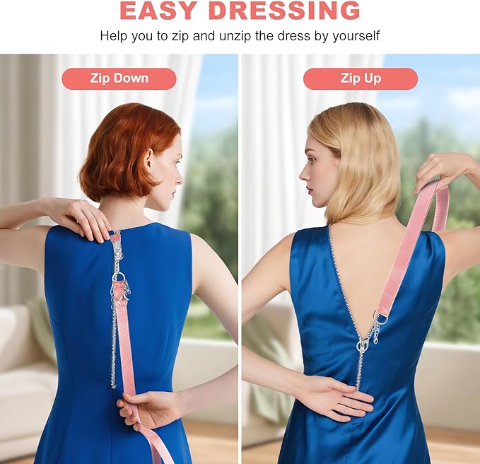 Zipper Helper Pull for Dresses 2 Pack Zipper Puller Helper with 5 Different Types Hooks Dress Zipper Pull Helper Assistant for Elderly and Pregnant Women(Pink)