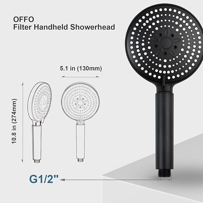 OFFO Handheld Shower Head with Filter, 20 Stage Shower Head with Filters for Hard Water, 6 Modes High Pressure Shower Head to Remove Chlorine, Matte Black