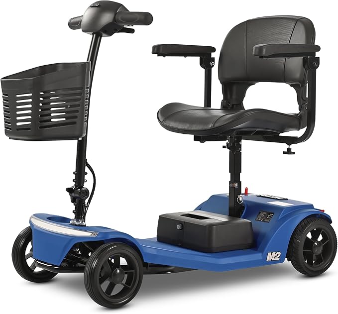 Metro Mobility 4 Wheel Powered Mobility Scooters, 330 lbs Capacity Mobility Scooters for Adults, Folding Mobility Scooter Lightweight, Electric Scooters for Seniors 20 Miles Range LED Light Blue
