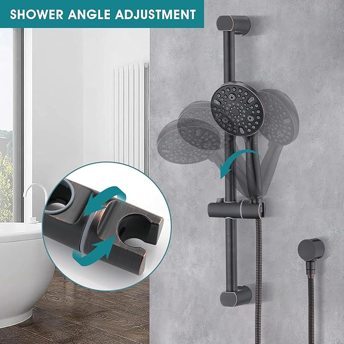 Hand Shower with Slide Bar, High Pressure 10 Setting Handheld Shower Head, Adjustable Height 24" Slide Bar, Wall Supply Elbow and 6.6ft Extra Long Shower Hose - Oil Rubbed Bronze