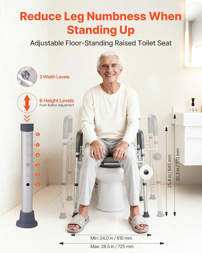 VEVOR Raised Toilet Seat with Arms, 400 lbs Load Capacity, Adjustable Height and Width, Commode Cushion Padded Elevated Toilet Seat Riser with Handles for Seniors, Elderly, Handicap, Disabled, Adults