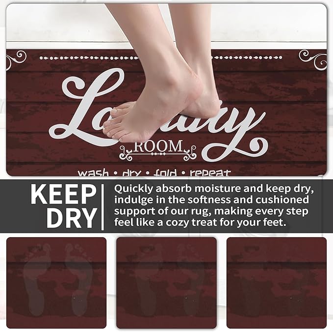 XLHOMO Laundry Room Rug Runner, 17.7"x45" Non Slip Burgundy Red Laundry Rugs, Farmhouse Washable Floor Laundry Mats for Laundry Room, Mudroom, Kitchen, Washroom, Bathroom, Hallway Entryway Rugs Decor