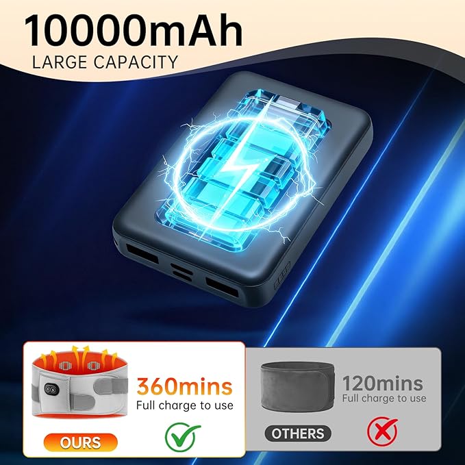 KOOTLEE Cordless Portable Heating Pad for Back Pain Relief, Wearable Heat Belt with Massager, 10000mAh Lower Back Heating Pad 63" with 3 Heat 3 Vibration for Cramps and Sciatica