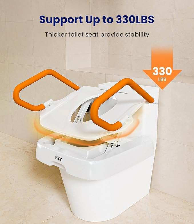 VOCIC Electric Toilet Seat Lift, Electric Raised Toilet Seat, Powered Toilet Seat Riser with Handles, Toilet Lift Seat for Elderly, Support to 330LBS, AX12