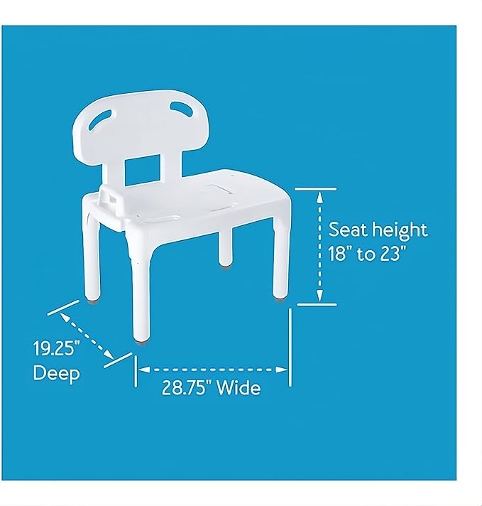 Carex Universal Tub Transfer Bench, Bath Seat with Backrest, Shower Chair for Elderly and Disabled, Transfer Bench & Shower Seat for Bathtub with Adjustable Legs, Converts to Right or Left Hand Entry