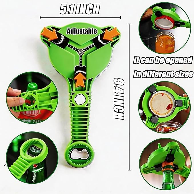 Multi Functional Jar Opener & Bottle Opener with Bonus Non-Slip Grip Cover, Effortless Lid Remover for Seniors, Weak Hands & Women, Kitchen Gadget