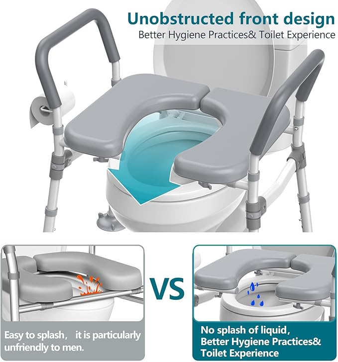 Toilet Seat Riser for Seniors,Heavy Duty Raised Toilet Seat with Handles,Adjustable Width and Height,Elevated Toilet Chair for Elderly,Handicap, Pregnant,Fit Most Toilet,450 LBS