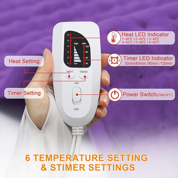 Deepsoon Heating Pad,Electric Heating Pads for Back,Neck,Moist Heating Pad for Abdomen Shoulder Knee Legs,Dry/Moist Heat&Auto Shut Off,Mother's Day Birthday for Men and Women,Dark Purple,24x12 Inch