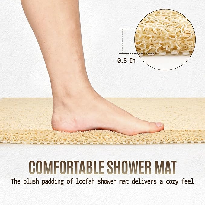 Joyhalo Shower Mat Bathtub Mat Non Slip, Bathmats Non Slip, Quick Drying Foot Scrubber Loofah Mats for Shower, Tub, Bathroom, Home, 30x17inch, Beige