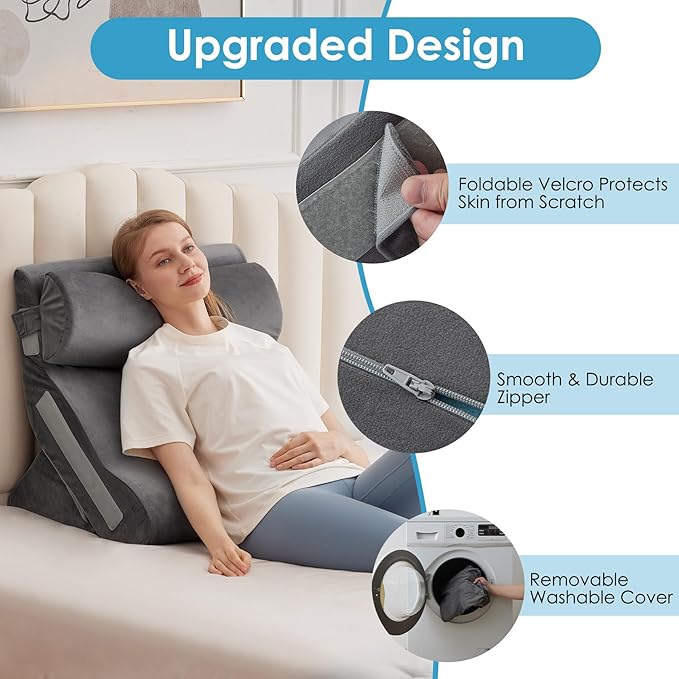 MEGCXIT 4PCS Bed Wedge Pillow for Headboard, Adjustable Wedge Pillow for Sleep Apnea, 23” Wide Triangle Pillow Wedge Set for After Surgery, Acid Reflux Relief, Snoring, Neck&Back Support, Grey