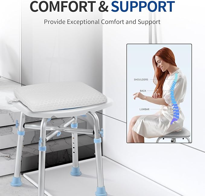 Anycosy Shower Seat Cushion for Transfer Benches,Slip-Resistant 3D Foam Mesh Bathtub Seat Cushion Mat with Hook,Quick Drying Bathtub Chair Pad for Elderly (White, Medium)
