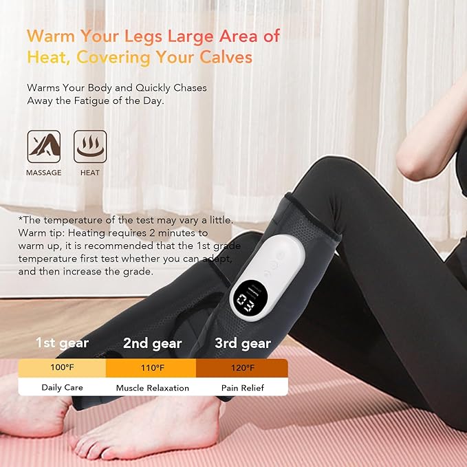 LINGTENG Leg Massager for Circulation and Pain Relief, Calf Air Compression Massager with Heat, Leg Massager with 3 Intensities, 3 Modes, Easy to use, Muscle Relaxation, Gifts (Pair)