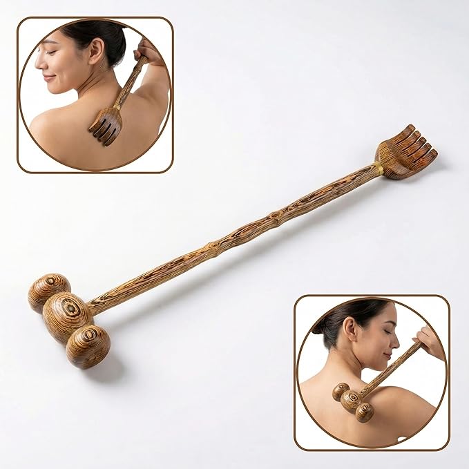 Back Scratcher with Massage Hammer, 100% Natural Wood Finger-Like Back Scratchers for Adults Men Women,19 Inch Thicken Extended with Body Massager Gifts for Senior(6- Bullet Version)
