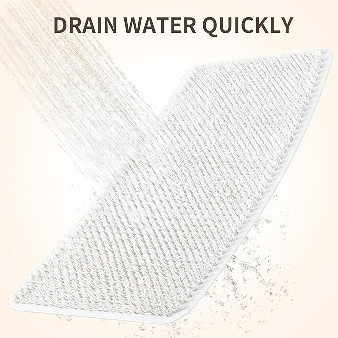 Yolife Shower Foot Scrubber Mat, Anti-Slip Bath Mat with Scrub Bristles, Soft Shower Foot Massager with Strong Suction Cups for Soothe Achy Feet (White, 27.5" x 15.7")