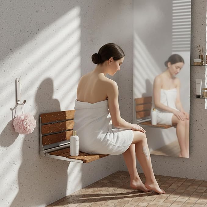 16 Inch Foldable Shower Seat Wall Mounted, Folding Shower Bench for Small Shower Spaces, 400lbs Max Load for Inside Shower, Foldable Chair for Seniors Adults,304 Stainless Steel